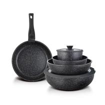 Jogo de Panelas Ucc Life Preto Inducao com 7PCS, 3 Frigideiras 20/24/28CM, 1 Wok 32CM, 1 Panela com Tampa 18CM e 1 Cabo Removivel