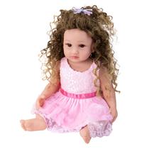 Boneca Baby Reborn V-38 - 55CM - Silicone - Vestido Rosa Brilhante