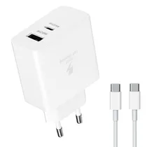 Carregador / Adaptador de Parede Samsung 35W / Dual Port (USB-C / USB-A) + Cabo USB-C - USB-C - Branco