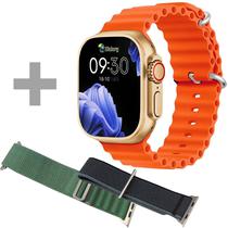 Smartwatch Blulory Ultra Max com Bluetooth - Dourado/Laranja + 2 Pulseiras