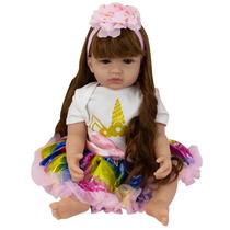 Boneca Baby Reborn V-46 - 55CM - Silicone - Roupa Unicornio