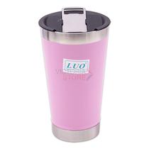 Copo Termico Luo LU-4720 com Tampa e com Abridor 600ML / Aco Inox - Rosa Claro