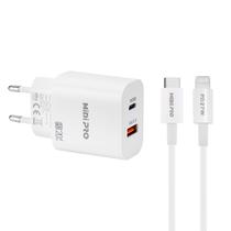 Carregador Midi Pro MDP-20WD - 20W - USB/USB Tipo C - Cabo Tipo c/Lightning - Bivolt - Branco