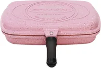 Frigideira Grill Pan Aluminium Granite Coated Double - Solitaire 36CM Rosa