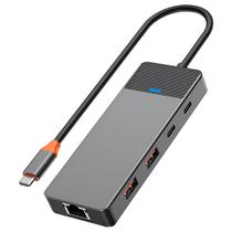 Hub USB-C 3.1 Wiwu Linker A923RPT 9 Portas / 2 USB 3.1 / 2 USB 2.0 / 2 USB-C Femea / Lan / SD / TF - Cinza