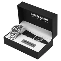 Relogio Analógico Masculino Daniel Klein DK.1.13980-1 Day Night / 2 Pulseiras (Aço Inoxidável / Silicone) - Prata/Preto