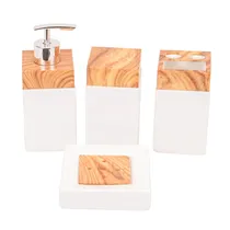 Kit Banheiro Porcelana Branca/Bambu 3PÇS