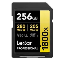 Cartão de Memoria SD Lexar Professional Gold 1800X 280-205 MB/s C10 U3 V60 Uhs-II 256 GB (LSD1800256G-BNNNG)