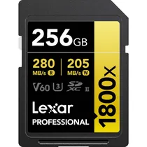 Memória SD SDXC Lexar Professional 1800X Série Gold 280-205 MB/s C10 U3 V60 256 GB (LSD1800256G-Bnnnu)