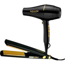 Kit Prancha Babyliss Pro PL4091BG + Secador Babyliss Pro SEC6176BG Nano Gold - Preto/Amarelo