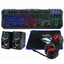 Kit Gamer Satellite GK-53 Teclado + Mouse + Mousepad + Speaker + Fone / Portugues - Preto