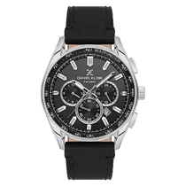 Relógio Analógico Masculino Daniel Klein DK.1.13902-1 Exclusive Gents / Pulseira de Couro Genuino - Preto/Prata