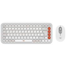 Kit Teclado + Mouse Sem Fio Logitech Pop Icon Combo - White/Orange (920-013055)