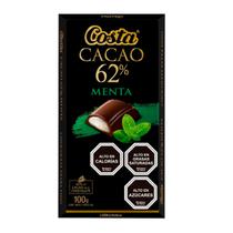 Barra Chocolate Costa 62% Cacau Recheio Menta 100G