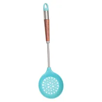 Escumadeira de Silicone Cabo Madeira/Metal - Turquesa