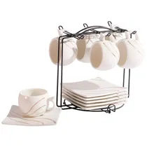 Conjunto de 6 Xícaras e Pires com Suporte para Café Ou Chá