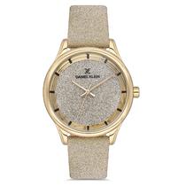 Relogio Analogico Feminino Daniel Klein DK.1.12667-3 Premium Ladies / Pulseira de Couro - Dourado Glitter