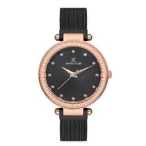 Relogio Analogico Feminino Daniel Klein DK.1.12709-7 Premium Ladies / Pulseira de Malha - Preto/Rose Gold