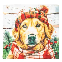 Capa de Almofada de Natal 43X43CM com Estampa Cachorro Labrador e Estilo Invernal