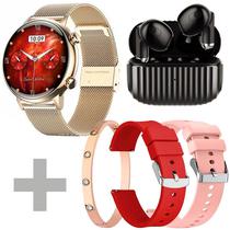 Kit Smartwatch G-Tide Romance Lady Time com Bluetooth - Dourado + Fone de Ouvido Sem Fio H21