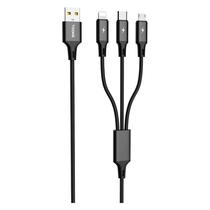 Cabo Yookie EC06 3 Em 1 USB para Micro USB Lightning USB-C 1 Metro - Preto