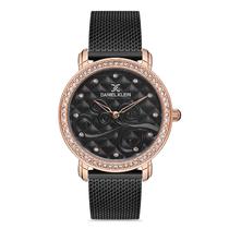 Relogio Analogico Feminino Daniel Klein DK.1.12730-5 Premium Ladies / Pulseira de Malha - Preto/Rose Gold