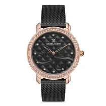 Relógio Analógico Feminino Daniel Klein DK.1.12730-5 Premium Ladies / Pulseira de Malha - Preto/Rose Gold