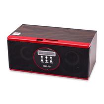 Radio Portatil SU-19 com Controle / MP3 / USB / SD / FM / 3.5MM / Recarregavel - Marrom/ Vermelho