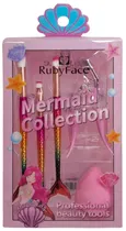 Kit Pincel+Esponja Difuminador+Encrespador Ruby Face Mermaid Collection - Y21851 (5 Peças)