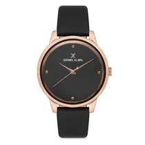 Reloj Analógico Femenino Daniel Klein DK.1.12685-5 Premium Ladies / Pulsera de Cuero Genuino - Preto/Rose Gold