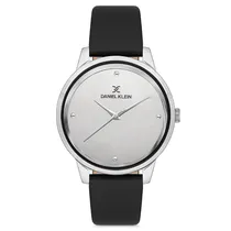 Relógio Analógico Feminino Daniel Klein DK.1.12685-1 Premium Ladies / Pulseira de Couro Genuino - Preto/Prata