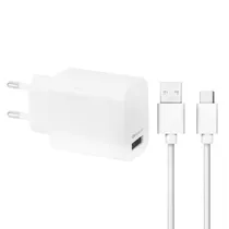 Carregador / Adaptador de Parede Ur UA-15 / 18W / USB-A / com Cabo USB-A / USB-C - Branco