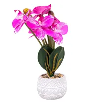 Orquídea Artificial Rosa Salpicada Em Vaso Branco – Flor Decorativa Compacta