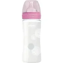 Chicco Nursery Biberon Well-Being Vidrio Rosa 240 ML.FL. Lento Sil Detalles En El Producto 240ML Rosa