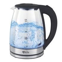 Chaleira Eletrica de Vidro 4LIFE Crystalflow Electric Glass Kettle FLG2110 / 2 Litros / 1500W / 110V ~ 50/ 60HZ - Preto/ Transparente