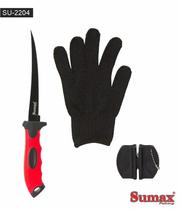 Sumax Pesca Accesorios Combo de Pesca SU2204 Acero Inoxidable Cuchillo/Afilador/Guante s/C