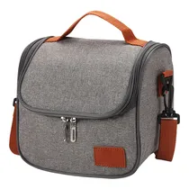 Bolsa Térmica com Fecho e Alças - Cinza com Marrom