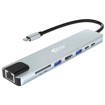 Hub USB-C 4LIFE FL8A 8EN1 USB3.0/ RJ45/ SD/ Micro/ TF Slot/ Gray