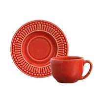 Set de Cerámica Porto Brasil Roma 416136 Taza de Té 161ML + Plato 14 CM Rojo