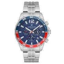 Relogio Analógico Masculino Daniel Klein DK.1.12675-2 Exclusive Gents / Pulseira de Aço Inoxidável - Prata/Vermelho/Azul