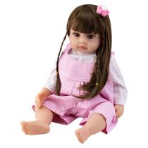 Boneca Baby Reborn V-61 - 55CM - Silicone - Macacao Rosa