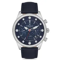 Relogio Analógico Masculino Daniel Klein DK.1.12723-2 Exclusive Gents / Pulseira de Couro Genuino - Azul Marinho/Prata