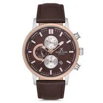 Relogio Analógico Masculino Daniel Klein DK.1.12707-6 Exclusive Gents / Pulseira de Couro Genuino - Marrom/Rose Gold