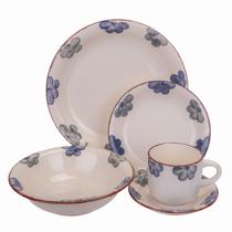 Conjunto de Porcelana 20PZ Flores Azuis e Cinzas