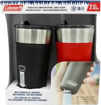 Kit Copo Termico com Tampa e Canudo Coleman 600ML - Preto/Vermelho