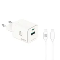 Carregador / Adaptador de Parede Ur UA-11 / 30W / USB-A / USB-C / com Cabo USB-C / USB-C - Branco