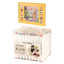 Kit Canetas Marcadoras Touch Migo 80 Cores - Ponta Dupla - com Livro para Colorir Bobbie Goods + Estojo Acrílico