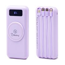 Carregador Portatil Wireless Blulory 10000MAH com 4 Cabos (Lightning, USB-C, Micro-USB e USB-A) e 2 Portas USB-A - Roxo