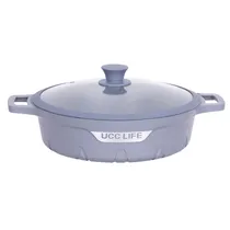 Caçarola Ucc Life Cinza 28CM com Tampa de Vidro e Silicone