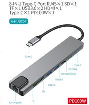 Hub USB-C Sate A-HUBC54 RJ45/ HDMI/ SD/ TF/ 2X USB3.0/ 2X USB-C 8IN1